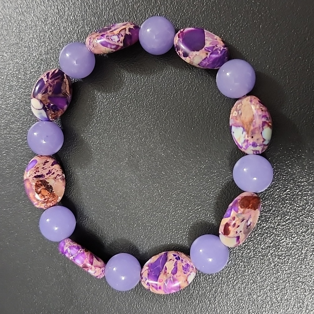 Handmade Violet Quartz And Serpentine Bracelet